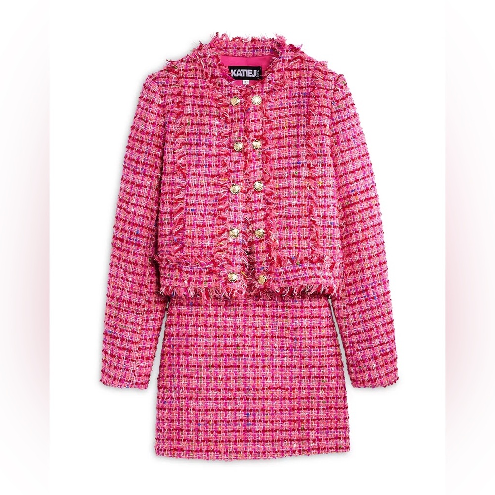 NWOT KatieJnyc Girls  Bouclé Jacket & Skirt - medium - size 10 - pink
